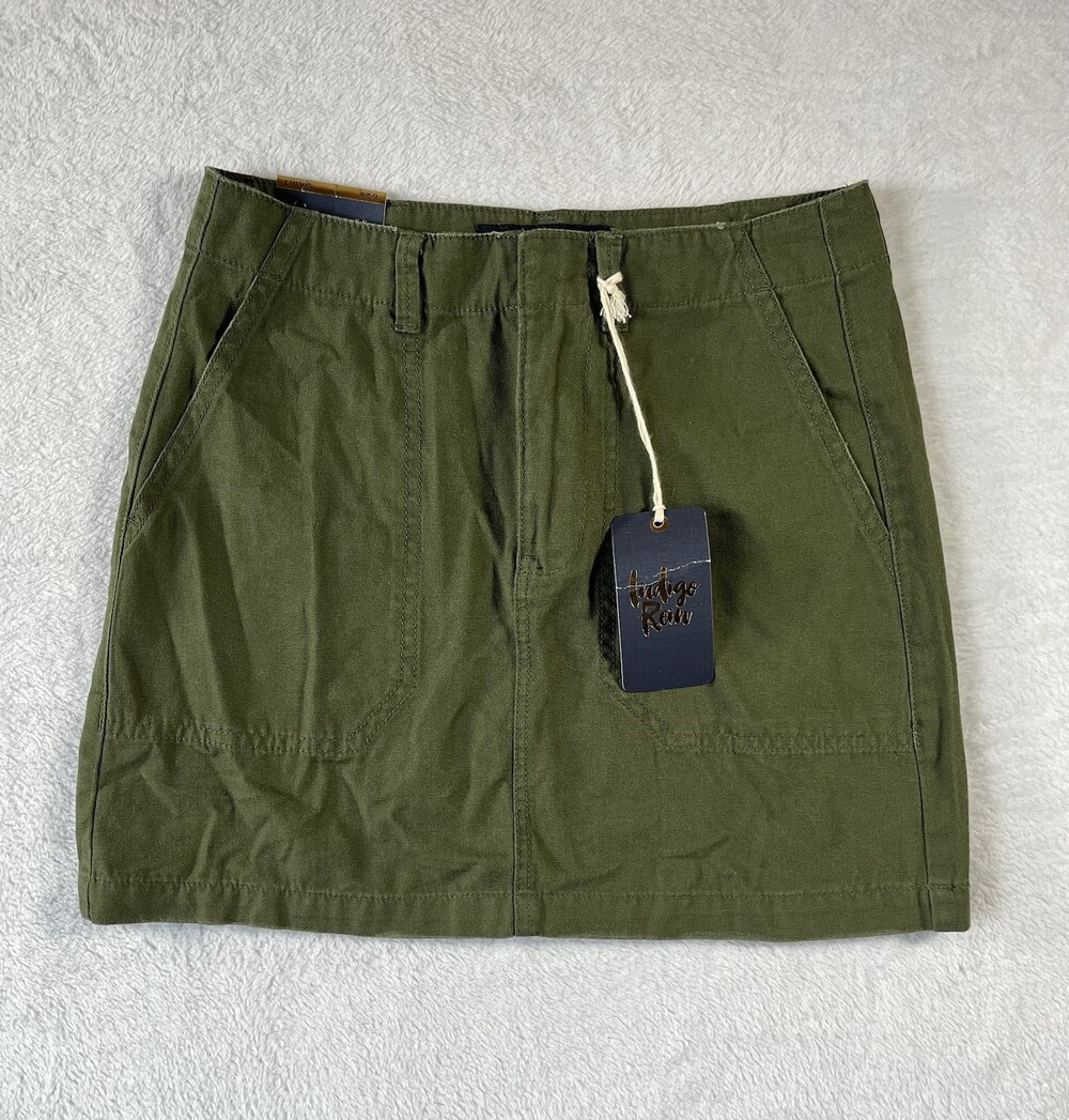 Indigo Rein Mini Skirt Juniors 1/24 Pockets Olive Green NWT